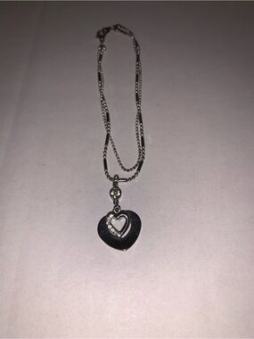 Silver Heart Pendant Necklace with Crystal Accent - Women Jewelry
